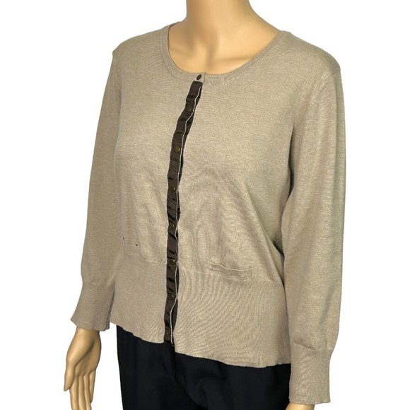 Vintage Essentials By Milano Womens L Tan Snap Up Stretch Cardigan Sweater Top - Picture 5 of 12